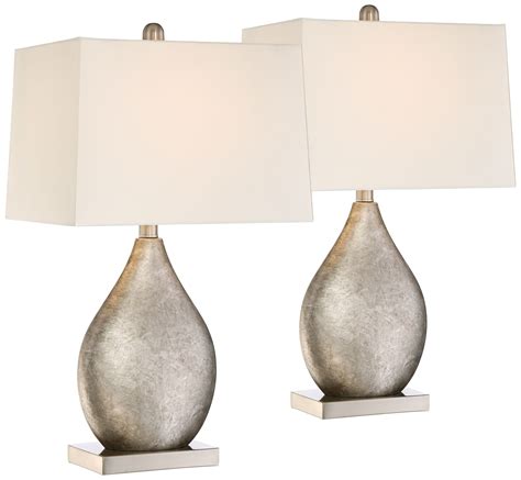 silver lamps with white shades